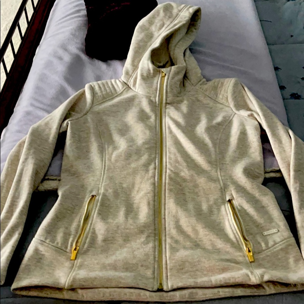 Athleta Luxe Stronger hoodie, heather oak, L